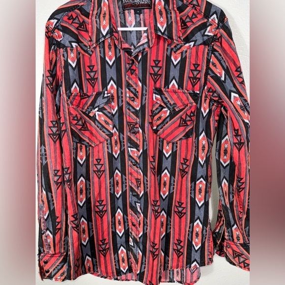 Rock and Roll Cowboy Aztec Print button down Shirt men’s size small - Picture 4 of 12